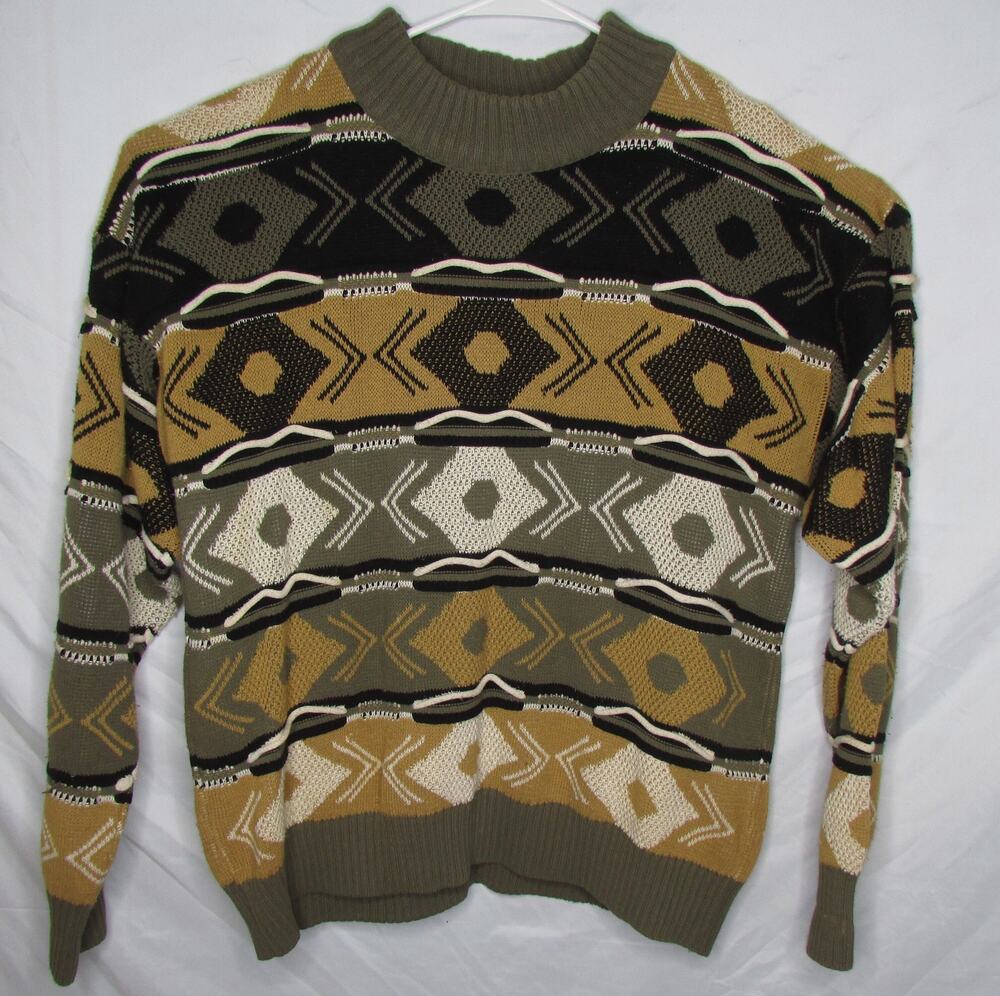 Private Stock Knit Pullover Sweater Crewneck Soutache Trim Size XL USA Made 90s